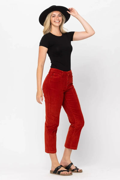 Judy Blue Mid-Rise Button Fly Corduroy Ankle Straight Pants