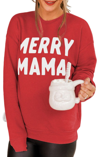 Red MERRY MAMA Long Sleeve Pullover Sweatshirt
