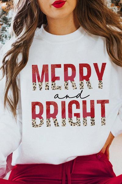 White MERRY And BRIGHT Leopard Long Sleeve Sweatshirt