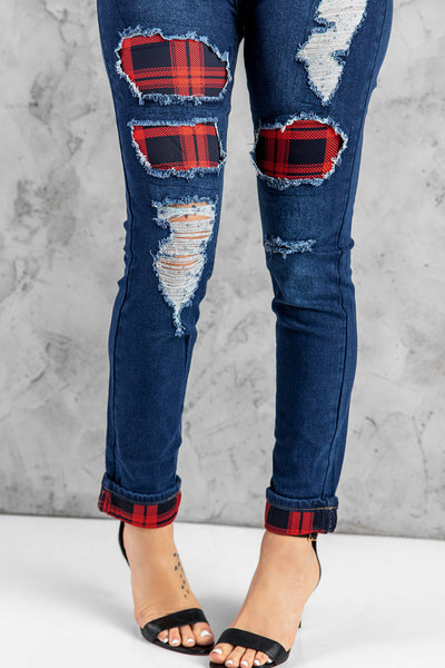 Splicing Hollow Out Ripped Jeans