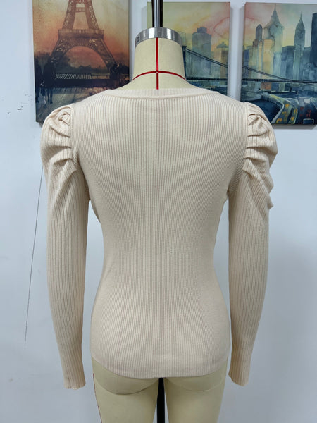 Round Neck Puff Sleeve Sweater