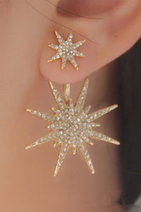 Gold Diamond Back Hanging Hexagram Stud Earrings