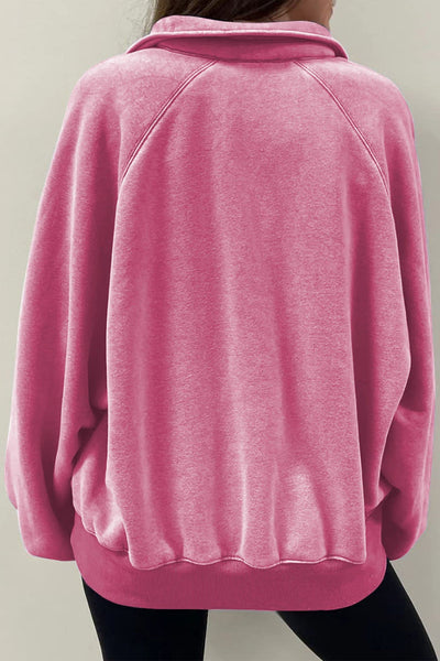 Pink Merry Christmas Print Snap Button Puff Sleeve Sweatshirt