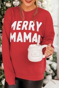 Red MERRY MAMA Long Sleeve Pullover Sweatshirt