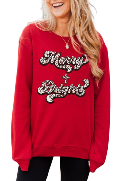 Red Merry + Bright Leopard Print Long Sleeve Sweatshirt