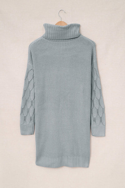 Plain Turtleneck Sweater Dress With Slits