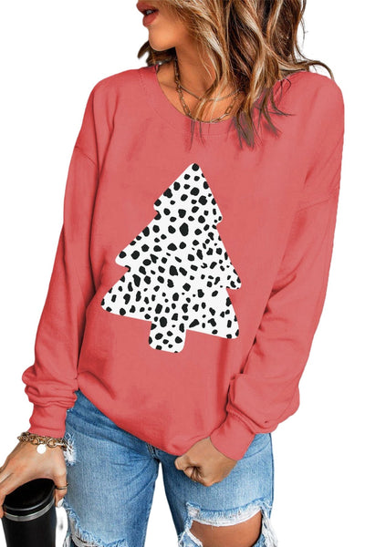 Red Christmas Tree Leopard Print Pullover Sweatshirt