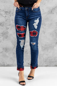 Splicing Hollow Out Ripped Jeans