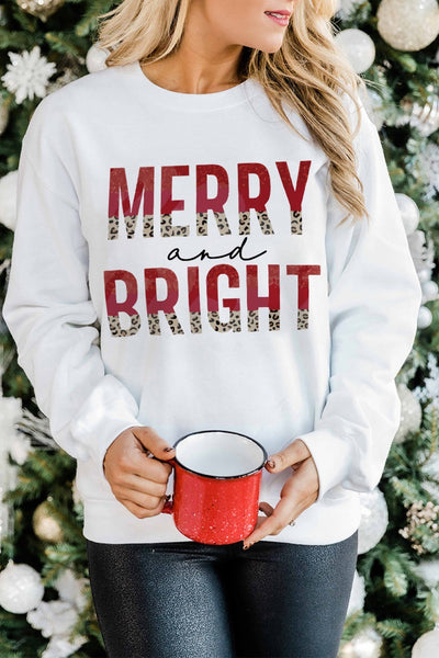 White MERRY And BRIGHT Leopard Long Sleeve Sweatshirt