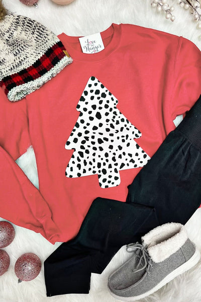 Red Christmas Tree Leopard Print Pullover Sweatshirt