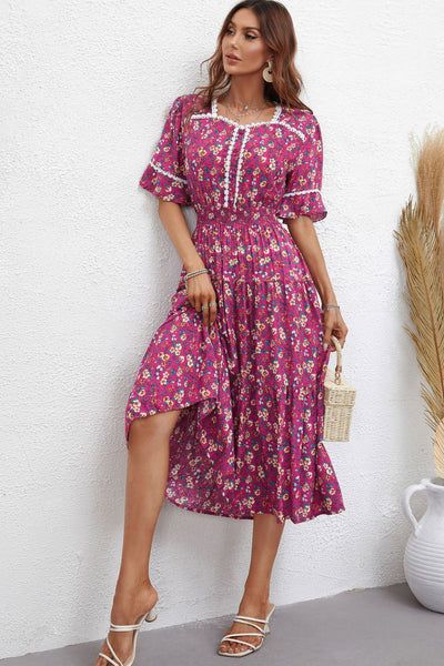 Floral Sweetheart Neck Tiered Dress
