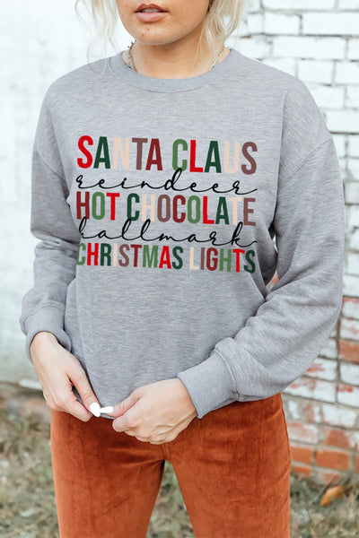 Gray Christmas Letter Graphic Print Pullover Sweatshirt