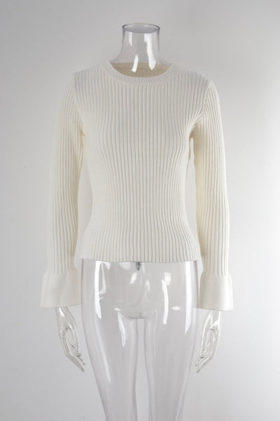 Pullover Rib Knitted Bell Sleeve Sweater