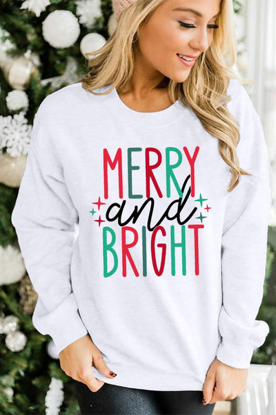 White MERRY And BRIGHT Long Sleeve Graphic Sweatshirt