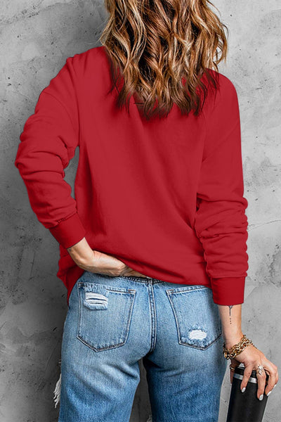Red CHEERFUL Glitter Graphic Print Pullover Sweatshirt