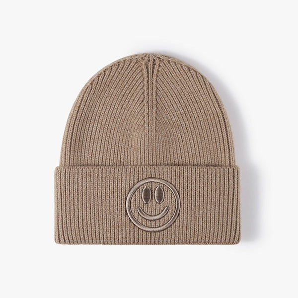 Smiling Face Embroidery Round Top Knitted Winter Hat