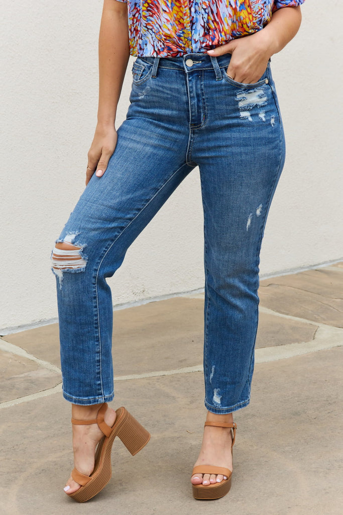 Judy Blue Theresa Full Size High Waisted Ankle Distressed Straight Jea –  The Wild Rose Boutique