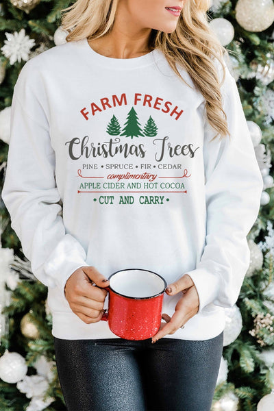 White Christmas Trees Letter Graphic Print Crew Neck Sweatshirt