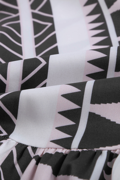 Geometric Print Print V Neck Ruffle Swing Mini Dress