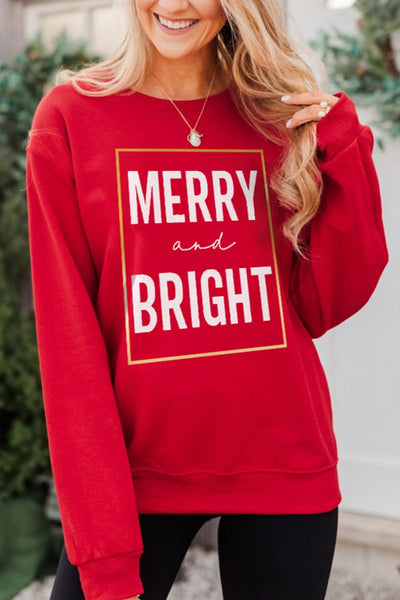 Red MERRY And BRIGHT Glitter Graphic Sweatshirt
