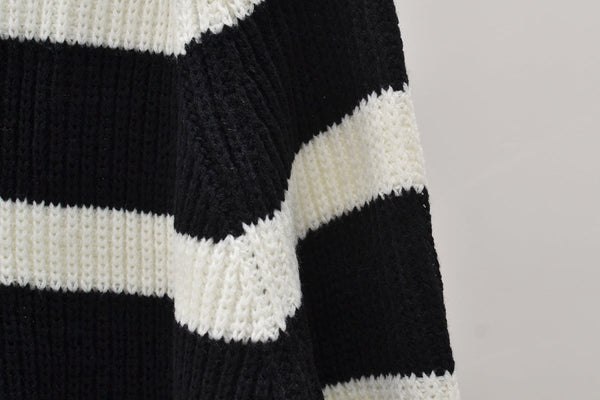 Mock Neck Long Sleeve Striped Knit Sweater