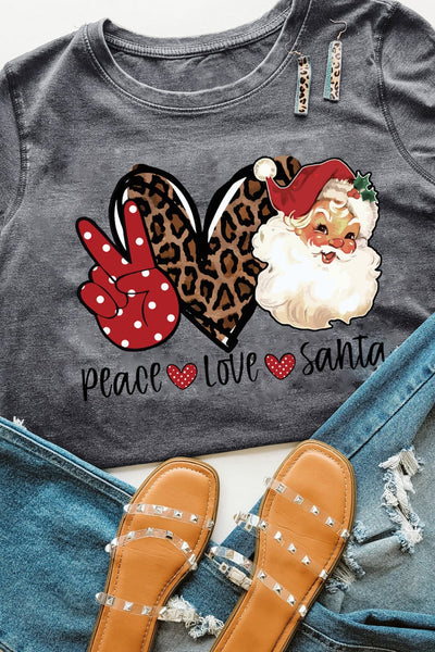 Gray Peace Love Santa Graphic Tee